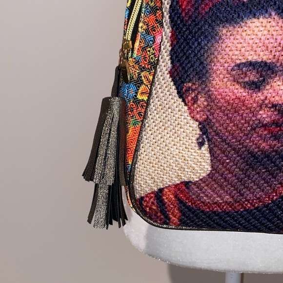 Frida kahlo ditzy floral metallic mini backpack purse bag - Picture 9 of 10